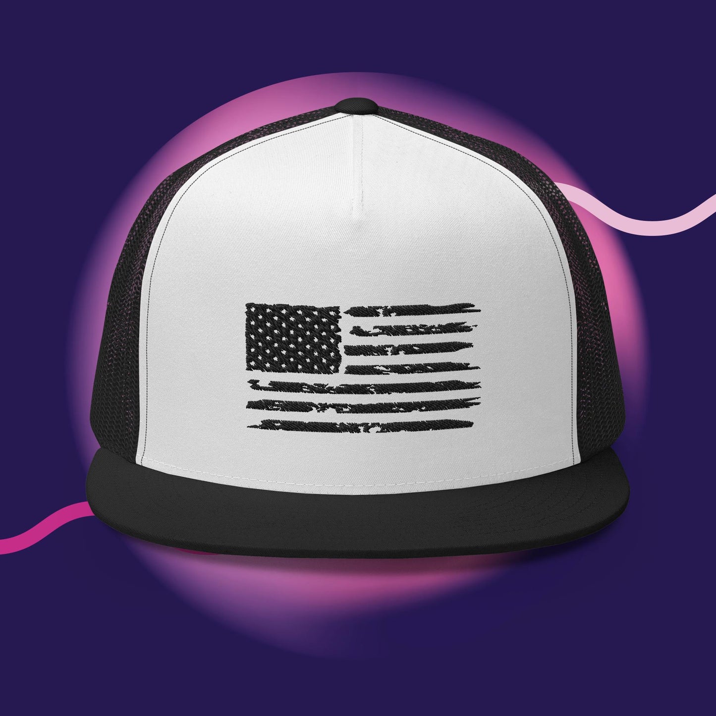 American flag Trucker Cap, Black logo