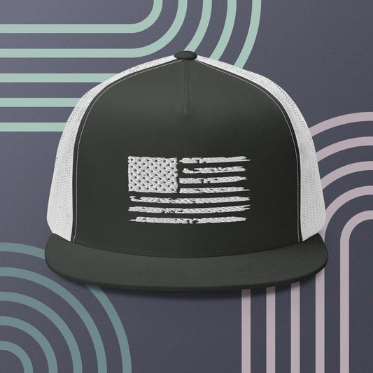 American flag Trucker Cap. White Logo